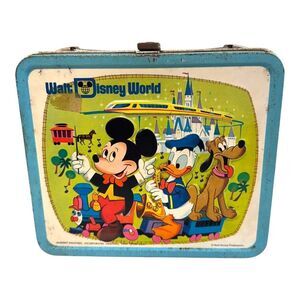 Vintage Walt Disney World Retro 1970s Metal Lunchbox Thermos Set By Aladdin READ